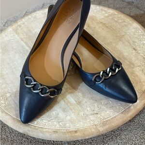 Naturalizer Navy Blue Loafers with Silver Chain Accent